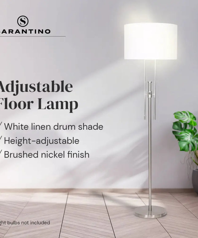 Sarantino Brushed Nickel Height-Adjustable Metal Floor Lamp-Home & Garden > Lighting-Koala Lamps and Lighting