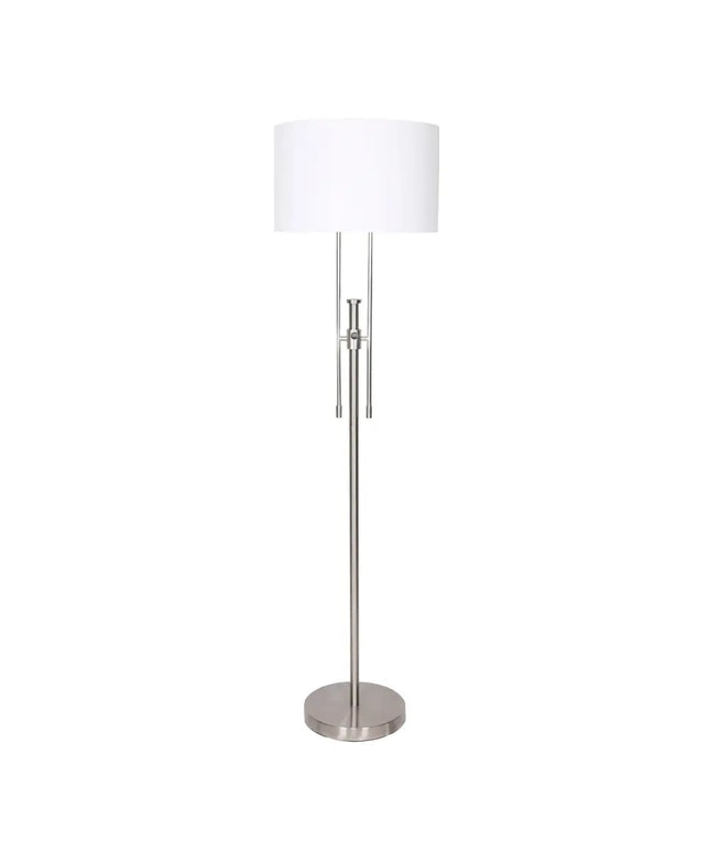 Sarantino Brushed Nickel Height-Adjustable Metal Floor Lamp-Home & Garden > Lighting-Koala Lamps and Lighting