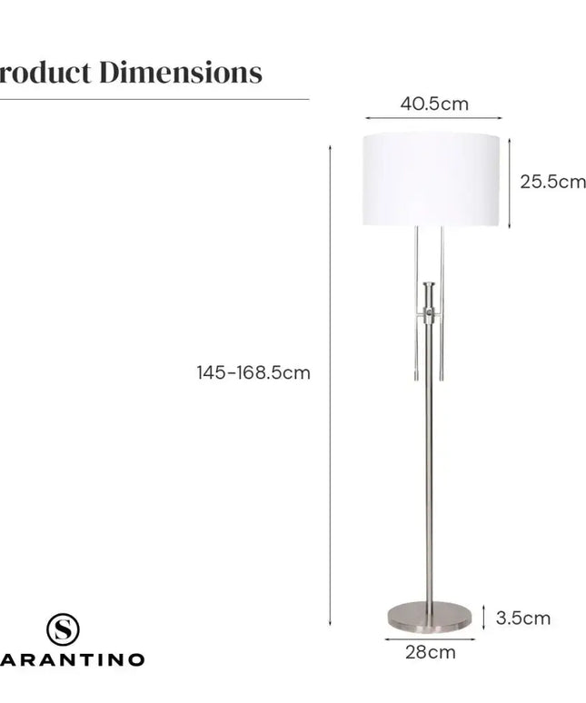 Sarantino Brushed Nickel Height-Adjustable Metal Floor Lamp-Home & Garden > Lighting-Koala Lamps and Lighting