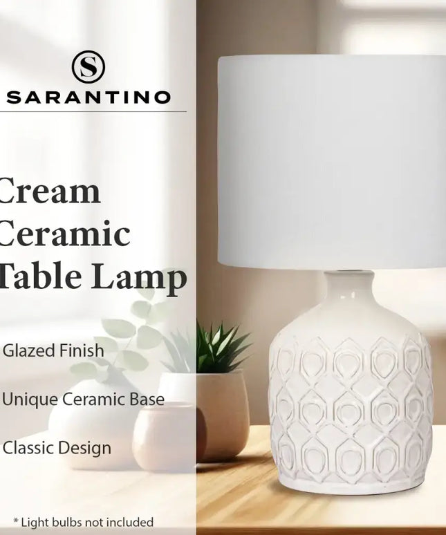 Sarantino Ceramic Table Lamp In Cream-Home & Garden > Lighting-Koala Lamps and Lighting