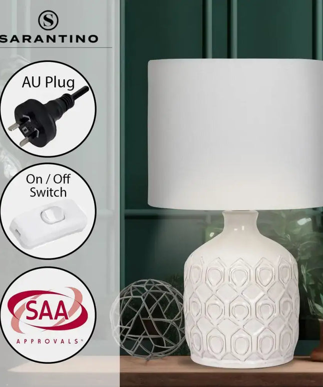 Sarantino Ceramic Table Lamp In Cream-Home & Garden > Lighting-Koala Lamps and Lighting
