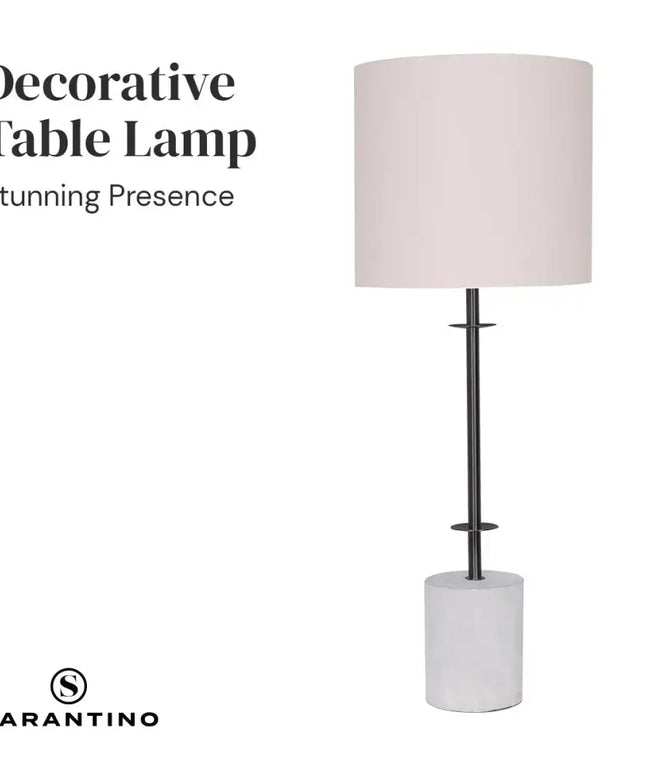 Sarantino Concrete & Metal Table Lamp with Off-White Linen Shade-Home & Garden > Lighting-Koala Lamps and Lighting
