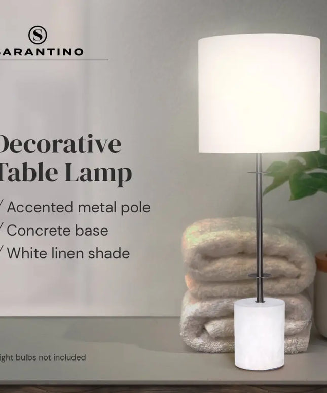 Sarantino Concrete & Metal Table Lamp with Off-White Linen Shade-Home & Garden > Lighting-Koala Lamps and Lighting