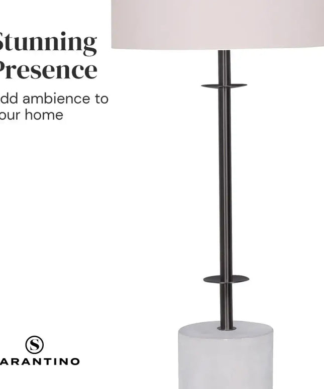 Sarantino Concrete & Metal Table Lamp with Off-White Linen Shade-Home & Garden > Lighting-Koala Lamps and Lighting