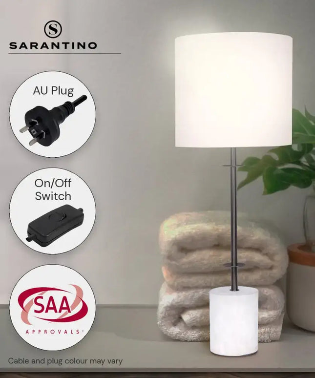 Sarantino Concrete & Metal Table Lamp with Off-White Linen Shade-Home & Garden > Lighting-Koala Lamps and Lighting
