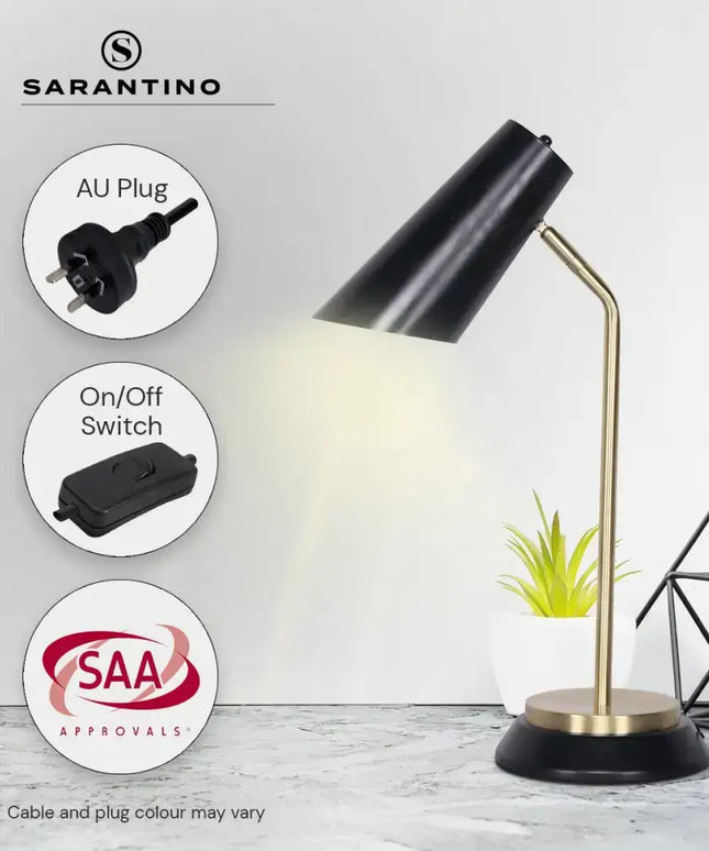Sarantino Electric Reading Light Table Lamp Brass Finish - Black-Home & Garden > Lighting-Koala Lamps and Lighting