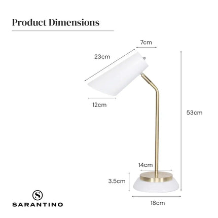Sarantino Electric Reading Light Table Lamp Brass Finish - White-Home & Garden > Lighting-Koala Lamps and Lighting