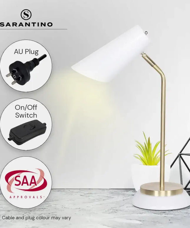Sarantino Electric Reading Light Table Lamp Brass Finish - White-Home & Garden > Lighting-Koala Lamps and Lighting