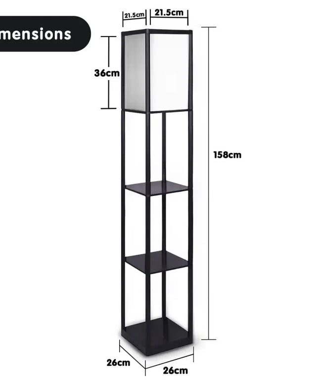 Sarantino Etagere Floor Lamp Shelves in Black Frame Fabric Shade-Home & Garden > Lighting-Koala Lamps and Lighting