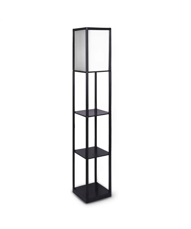 Sarantino Etagere Floor Lamp Shelves in Black Frame Fabric Shade-Home & Garden > Lighting-Koala Lamps and Lighting