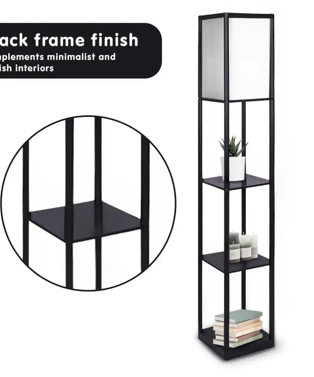 Sarantino Etagere Floor Lamp Shelves in Black Frame Fabric Shade-Home & Garden > Lighting-Koala Lamps and Lighting