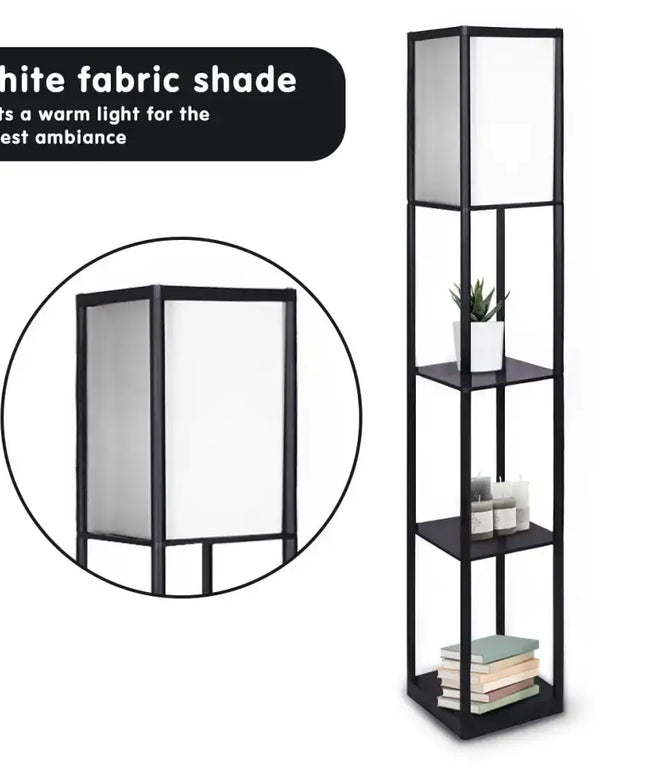 Sarantino Etagere Floor Lamp Shelves in Black Frame Fabric Shade-Home & Garden > Lighting-Koala Lamps and Lighting