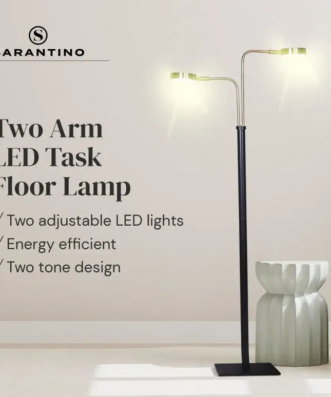 Sarantino LED Metal Floor Lamp with 2 Lights in Brushed Gold and Black Finish-Home & Garden > Lighting-Koala Lamps and Lighting