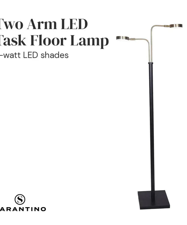 Sarantino LED Metal Floor Lamp with 2 Lights in Brushed Gold and Black Finish-Home & Garden > Lighting-Koala Lamps and Lighting