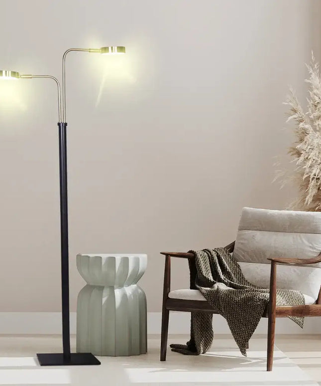 Sarantino LED Metal Floor Lamp with 2 Lights in Brushed Gold and Black Finish-Home & Garden > Lighting-Koala Lamps and Lighting