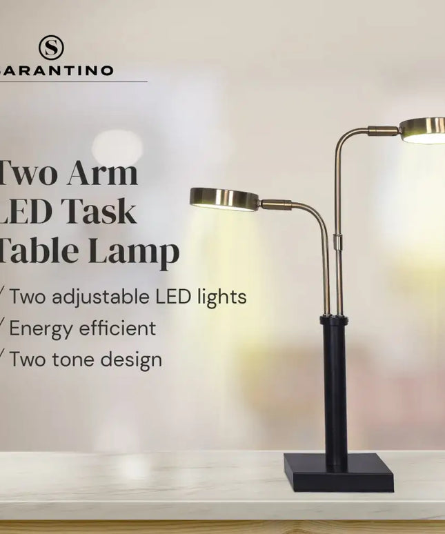 Sarantino LED Metal Table Lamp with 2 Lights Brushed Gold Black Finish-Home & Garden > Lighting-Koala Lamps and Lighting