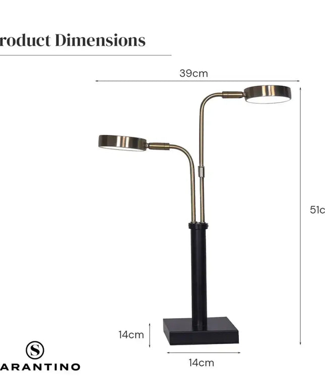 Sarantino LED Metal Table Lamp with 2 Lights Brushed Gold Black Finish-Home & Garden > Lighting-Koala Lamps and Lighting