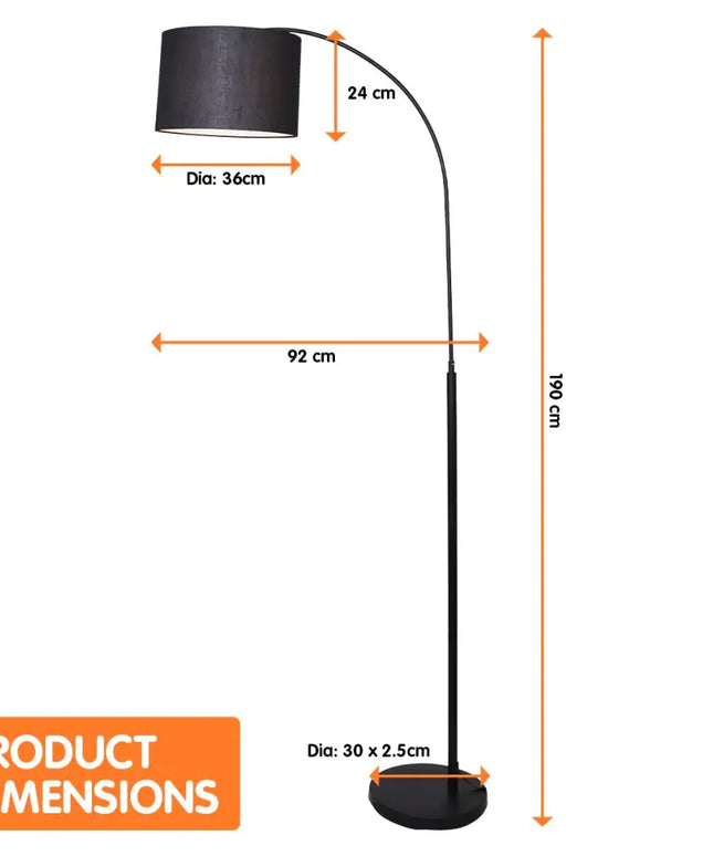 Sarantino Metal Arc Arm Floor Lamp Shade Black-Home & Garden > Lighting-Koala Lamps and Lighting