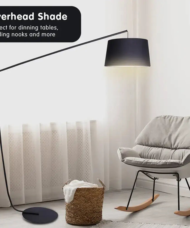 Sarantino Metal Arc Floor Lamp in Black Finish with Linen Taper Shade-Home & Garden > Lighting-Koala Lamps and Lighting