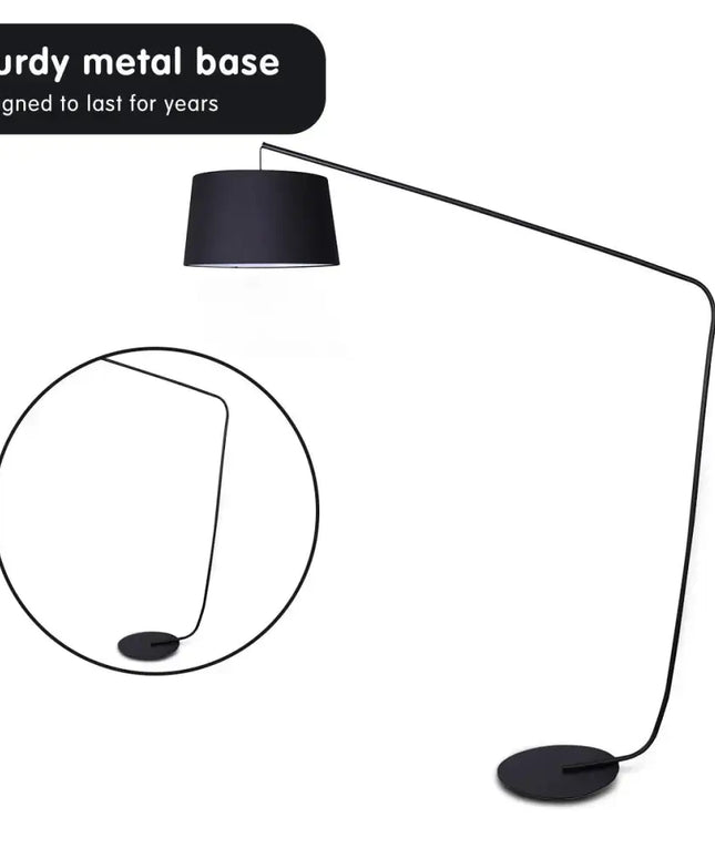 Sarantino Metal Arc Floor Lamp in Black Finish with Linen Taper Shade-Home & Garden > Lighting-Koala Lamps and Lighting