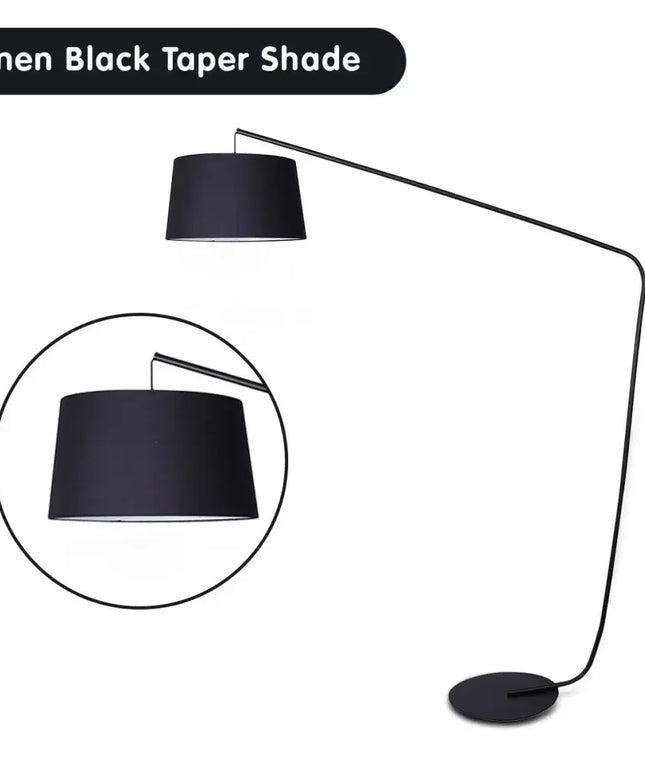 Sarantino Metal Arc Floor Lamp in Black Finish with Linen Taper Shade-Home & Garden > Lighting-Koala Lamps and Lighting