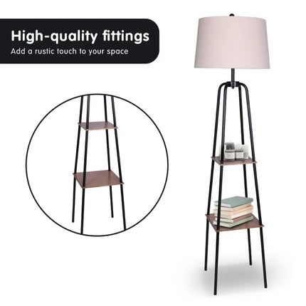 Sarantino Metal Etagere Floor Lamp Shade Metal Shelf in Wood Finish-Home & Garden > Lighting-Koala Lamps and Lighting