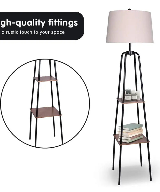 Sarantino Metal Etagere Floor Lamp Shade Metal Shelf in Wood Finish-Home & Garden > Lighting-Koala Lamps and Lighting