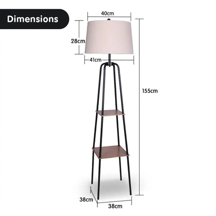 Sarantino Metal Etagere Floor Lamp Shade Metal Shelf in Wood Finish-Home & Garden > Lighting-Koala Lamps and Lighting