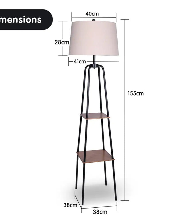 Sarantino Metal Etagere Floor Lamp Shade Metal Shelf in Wood Finish-Home & Garden > Lighting-Koala Lamps and Lighting