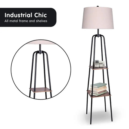 Sarantino Metal Etagere Floor Lamp Shade Metal Shelf in Wood Finish-Home & Garden > Lighting-Koala Lamps and Lighting
