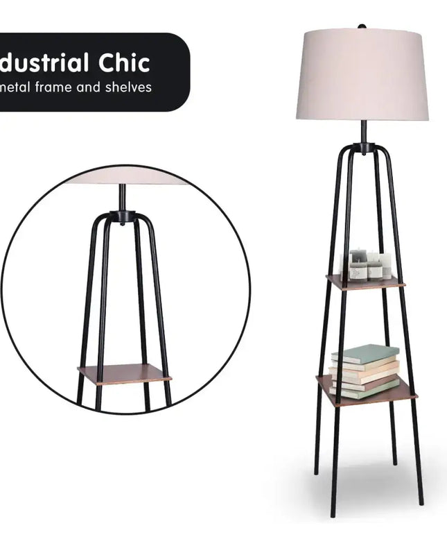 Sarantino Metal Etagere Floor Lamp Shade Metal Shelf in Wood Finish-Home & Garden > Lighting-Koala Lamps and Lighting