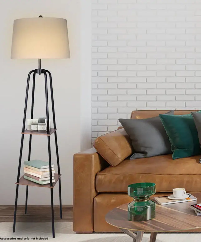 Sarantino Metal Etagere Floor Lamp Shade Metal Shelf in Wood Finish-Home & Garden > Lighting-Koala Lamps and Lighting