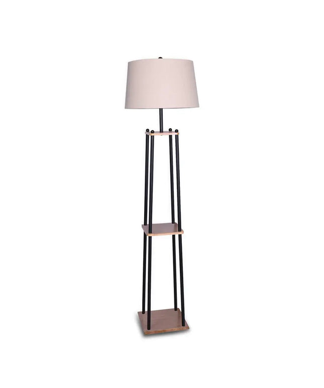 Sarantino Metal Etagere Floor Lamp Wood shelf Cream Fabric Shade-Home & Garden > Lighting-Koala Lamps and Lighting