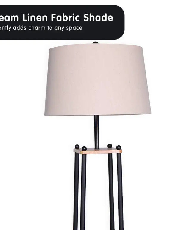 Sarantino Metal Etagere Floor Lamp Wood shelf Cream Fabric Shade-Home & Garden > Lighting-Koala Lamps and Lighting