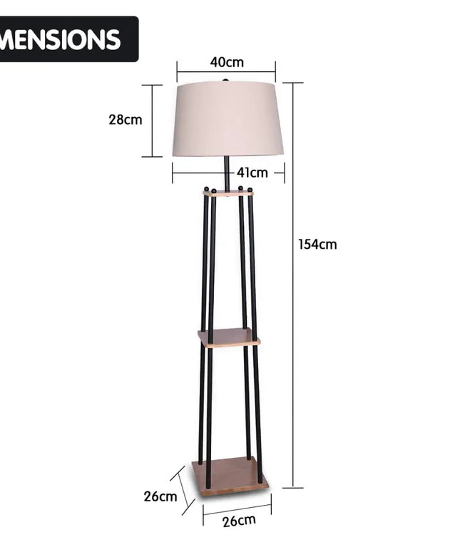 Sarantino Metal Etagere Floor Lamp Wood shelf Cream Fabric Shade-Home & Garden > Lighting-Koala Lamps and Lighting