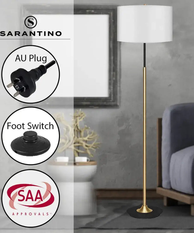 Sarantino Metal Floor Lamp Brushed Brass Finish with White Shade-Home & Garden > Lighting-Koala Lamps and Lighting