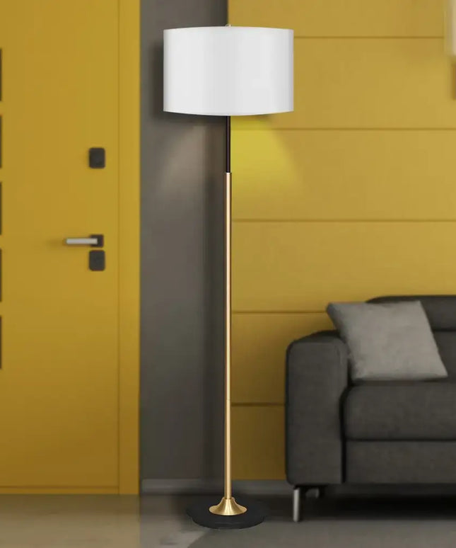 Sarantino Metal Floor Lamp Brushed Brass Finish with White Shade-Home & Garden > Lighting-Koala Lamps and Lighting