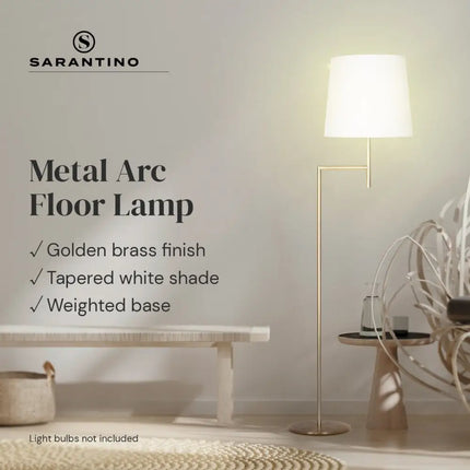 Sarantino Metal Floor Lamp in Antique Brass Finish with Cream Linen Fabric Shade-Home & Garden > Lighting-Koala Lamps and Lighting