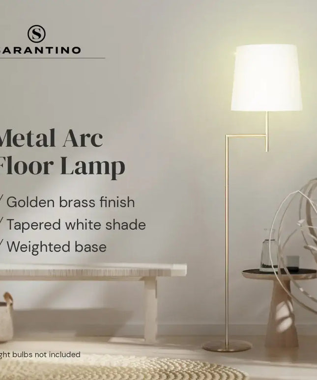 Sarantino Metal Floor Lamp in Antique Brass Finish with Cream Linen Fabric Shade-Home & Garden > Lighting-Koala Lamps and Lighting