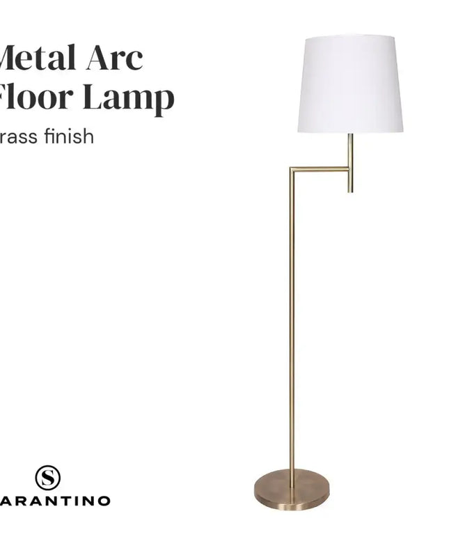 Sarantino Metal Floor Lamp in Antique Brass Finish with Cream Linen Fabric Shade-Home & Garden > Lighting-Koala Lamps and Lighting