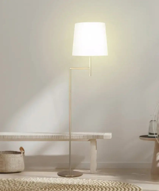 Sarantino Metal Floor Lamp in Antique Brass Finish with Cream Linen Fabric Shade-Home & Garden > Lighting-Koala Lamps and Lighting