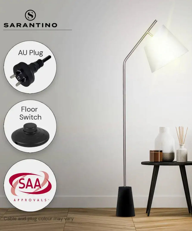 Sarantino Metal Floor Lamp Nickel Finish with Black Marble Base-Home & Garden > Lighting-Koala Lamps and Lighting