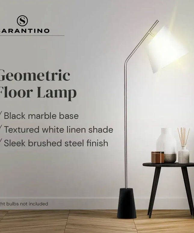 Sarantino Metal Floor Lamp Nickel Finish with Black Marble Base-Home & Garden > Lighting-Koala Lamps and Lighting