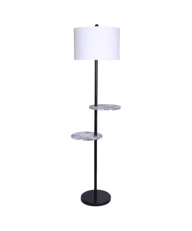 Sarantino Metal Floor Lamp Shade Black Post in Marble Finish Shelves-Home & Garden > Lighting-Koala Lamps and Lighting