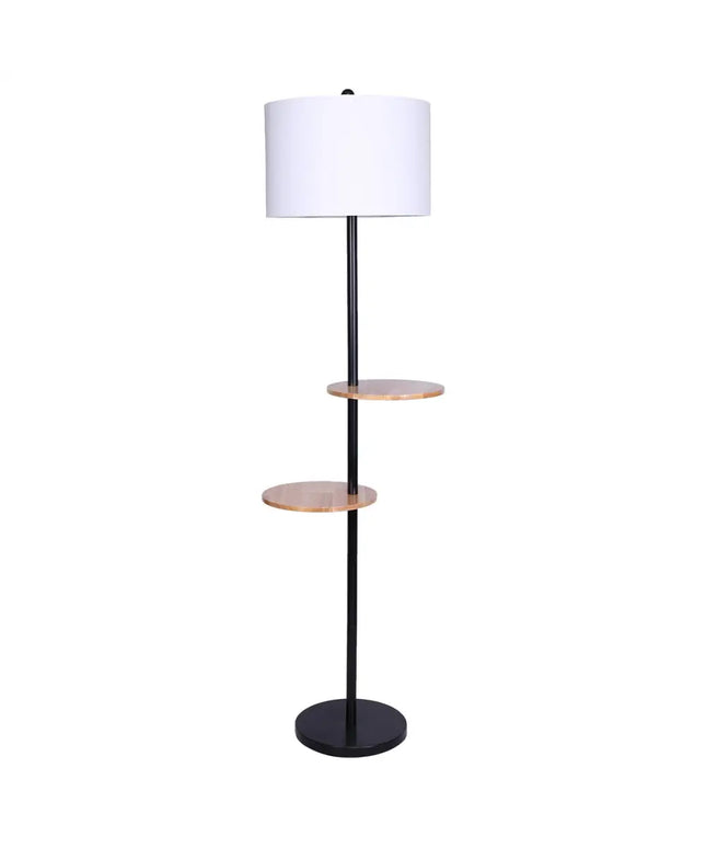 Sarantino Metal Floor Lamp Shade with Black Post in Round Wood Shelves-Home & Garden > Lighting-Koala Lamps and Lighting