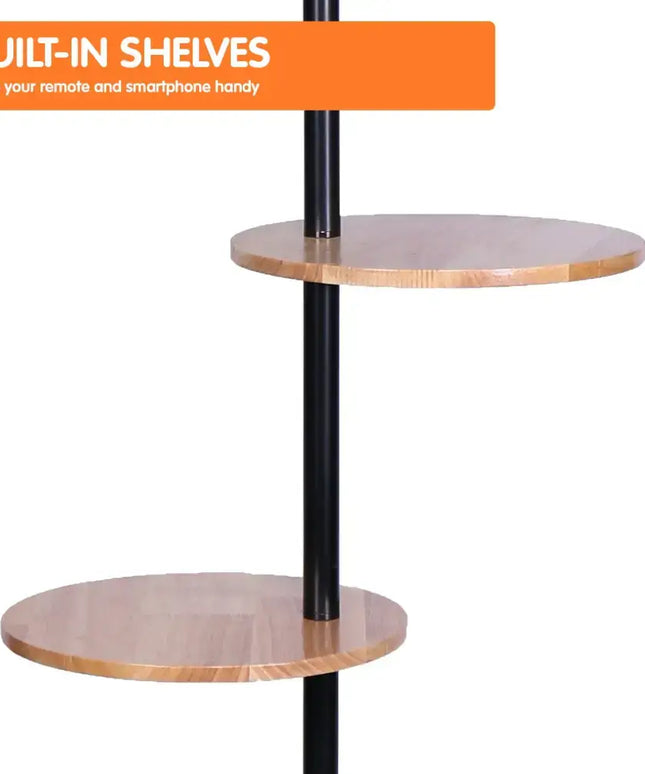 Sarantino Metal Floor Lamp Shade with Black Post in Round Wood Shelves-Home & Garden > Lighting-Koala Lamps and Lighting