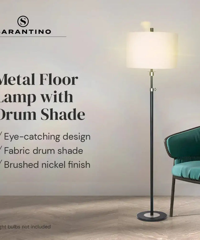 Sarantino Metal Floor Lamp with Cream Drum Shade-Home & Garden > Lighting-Koala Lamps and Lighting