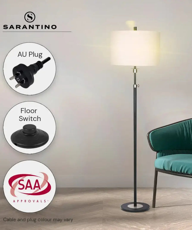 Sarantino Metal Floor Lamp with Cream Drum Shade-Home & Garden > Lighting-Koala Lamps and Lighting