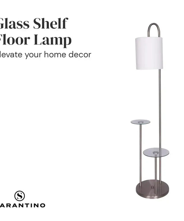 Sarantino Metal Floor Lamp with Glass Shelves-Home & Garden > Lighting-Koala Lamps and Lighting