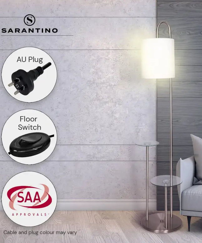 Sarantino Metal Floor Lamp with Glass Shelves-Home & Garden > Lighting-Koala Lamps and Lighting